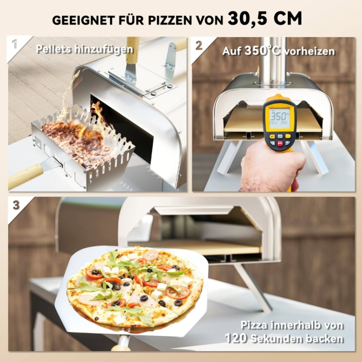 Four à Pizza Extérieur Portable en Inox – Cuisson au Bois, Prêt en 20 Minutes